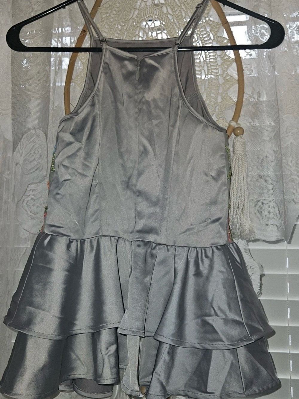 Y2K Bebe Beaded Mesh Satin Babydoll Peplum Cami Top Gray XXS - Picture 5 of 12